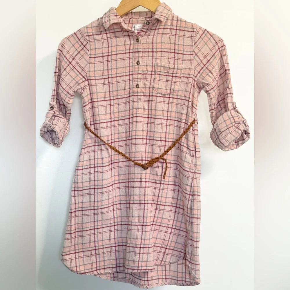 Japna Kids Pink Plaid Flannel Shirt Dress Girls Size 10 Cotton School Fall